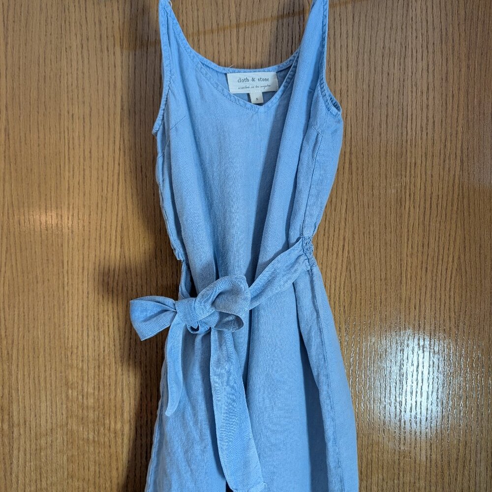 Anthropologie Cloth & Stone S adjustable strap linen tie dress elastic waist